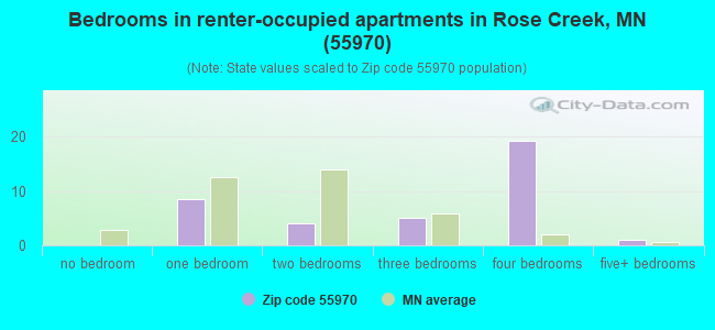 Bedrooms in renter-occupied apartments in Rose Creek, MN (55970) 