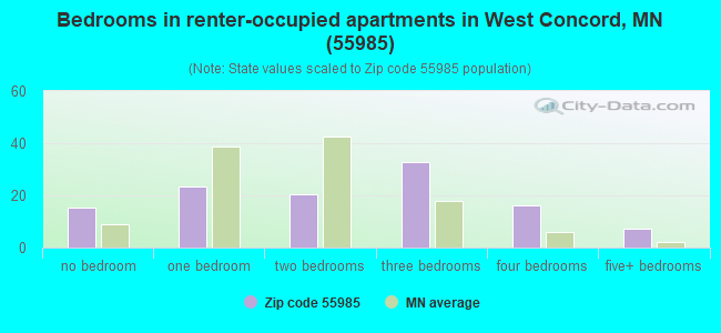 Bedrooms in renter-occupied apartments in West Concord, MN (55985) 