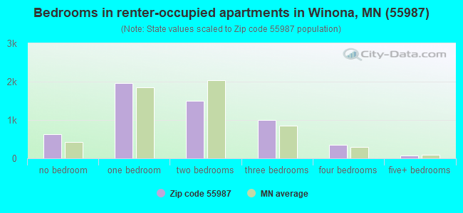 Bedrooms in renter-occupied apartments in Winona, MN (55987) 