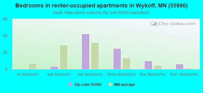 Bedrooms in renter-occupied apartments in Wykoff, MN (55990) 