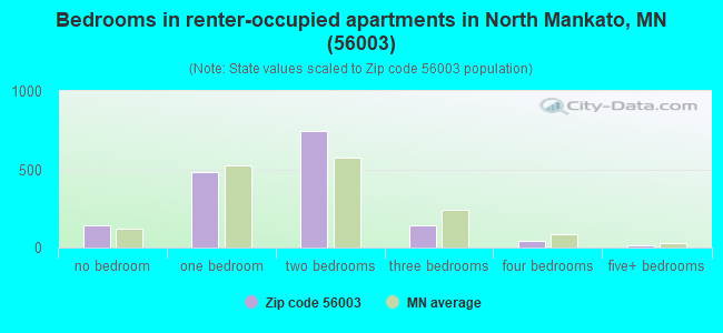 Bedrooms in renter-occupied apartments in North Mankato, MN (56003) 