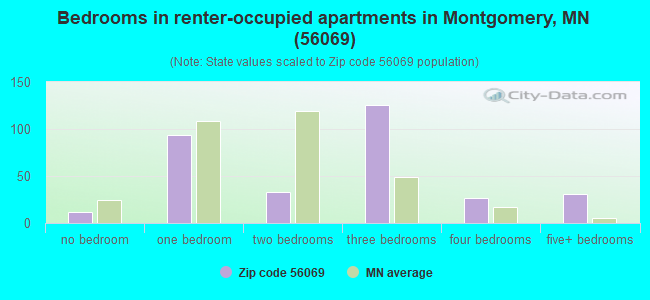 Bedrooms in renter-occupied apartments in Montgomery, MN (56069) 