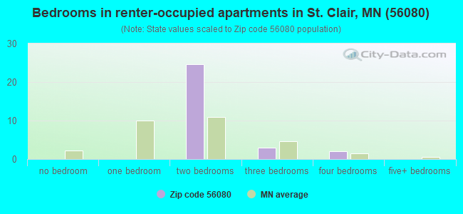 Bedrooms in renter-occupied apartments in St. Clair, MN (56080) 