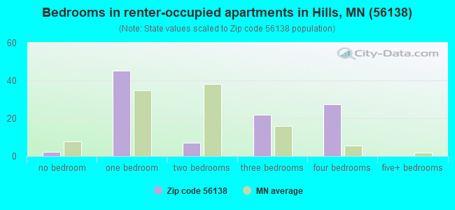 Bedrooms in renter-occupied apartments in Hills, MN (56138) 