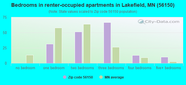 Bedrooms in renter-occupied apartments in Lakefield, MN (56150) 