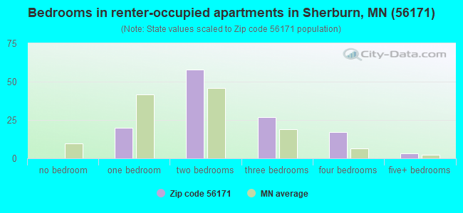 Bedrooms in renter-occupied apartments in Sherburn, MN (56171) 