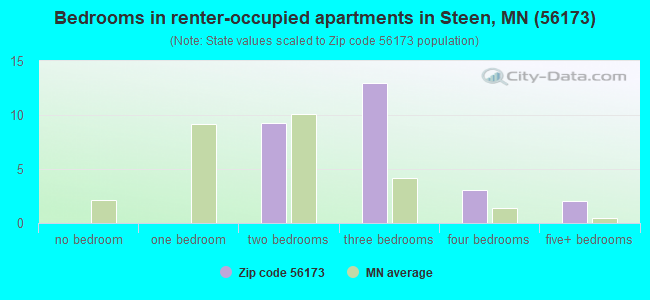 Bedrooms in renter-occupied apartments in Steen, MN (56173) 