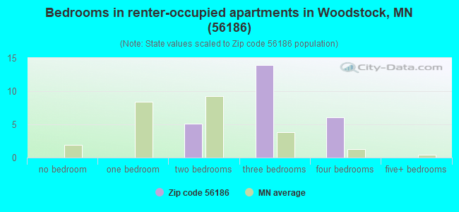 Bedrooms in renter-occupied apartments in Woodstock, MN (56186) 