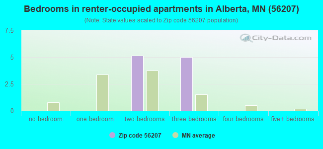 Bedrooms in renter-occupied apartments in Alberta, MN (56207) 