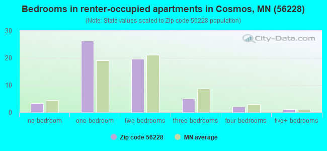 Bedrooms in renter-occupied apartments in Cosmos, MN (56228) 