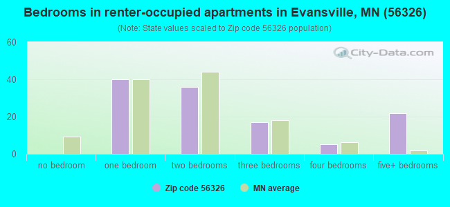 Bedrooms in renter-occupied apartments in Evansville, MN (56326) 