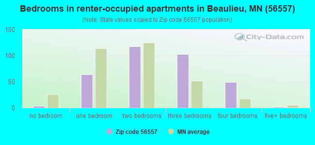 Bedrooms in renter-occupied apartments in Beaulieu, MN (56557) 