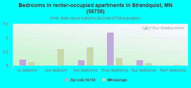 Bedrooms in renter-occupied apartments in Strandquist, MN (56758) 