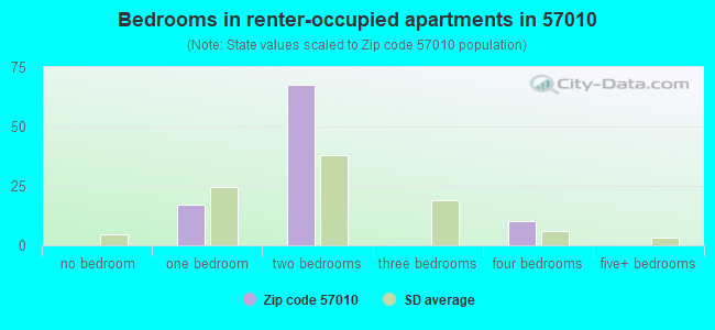 Bedrooms in renter-occupied apartments in 57010 