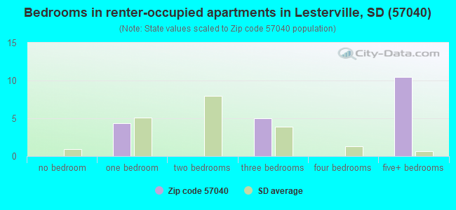 Bedrooms in renter-occupied apartments in Lesterville, SD (57040) 