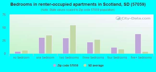 Bedrooms in renter-occupied apartments in Scotland, SD (57059) 