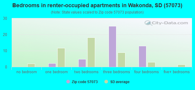 Bedrooms in renter-occupied apartments in Wakonda, SD (57073) 