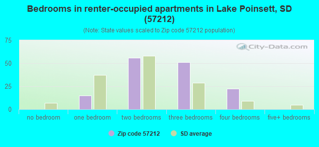 Bedrooms in renter-occupied apartments in Lake Poinsett, SD (57212) 