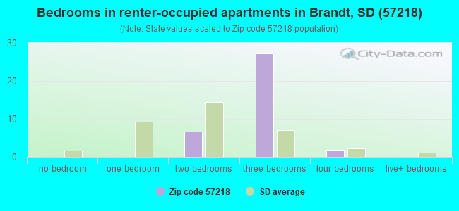 Bedrooms in renter-occupied apartments in Brandt, SD (57218) 