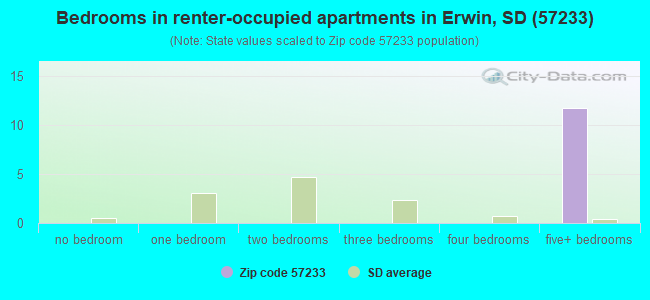 Bedrooms in renter-occupied apartments in Erwin, SD (57233) 