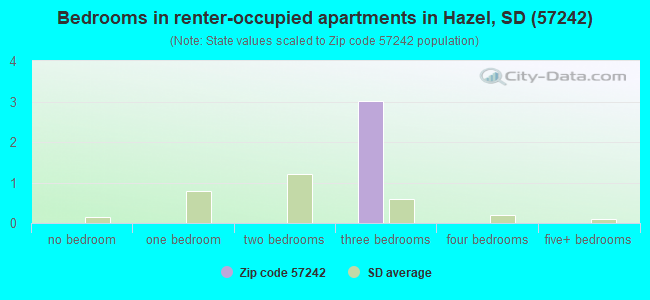 Bedrooms in renter-occupied apartments in Hazel, SD (57242) 