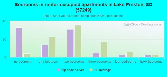 Bedrooms in renter-occupied apartments in Lake Preston, SD (57249) 