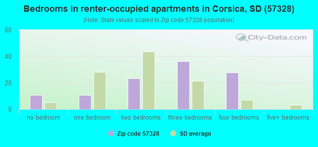 Bedrooms in renter-occupied apartments in Corsica, SD (57328) 