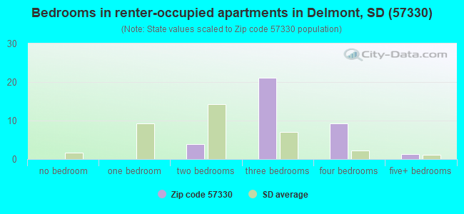 Bedrooms in renter-occupied apartments in Delmont, SD (57330) 