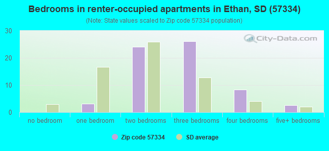 Bedrooms in renter-occupied apartments in Ethan, SD (57334) 