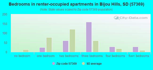 Bedrooms in renter-occupied apartments in Bijou Hills, SD (57369) 