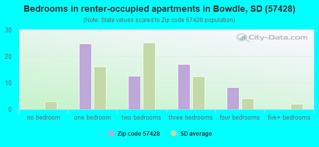 Bedrooms in renter-occupied apartments in Bowdle, SD (57428) 