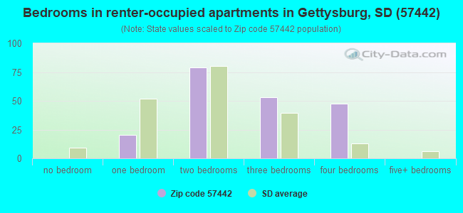 Bedrooms in renter-occupied apartments in Gettysburg, SD (57442) 