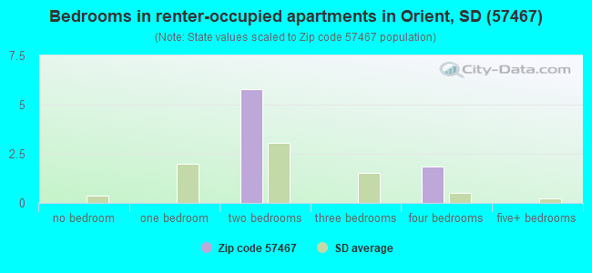 Bedrooms in renter-occupied apartments in Orient, SD (57467) 