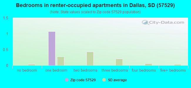 Bedrooms in renter-occupied apartments in Dallas, SD (57529) 