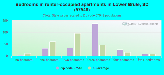 Bedrooms in renter-occupied apartments in Lower Brule, SD (57548) 