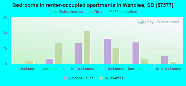 Bedrooms in renter-occupied apartments in Wanblee, SD (57577) 