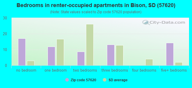 Bedrooms in renter-occupied apartments in Bison, SD (57620) 