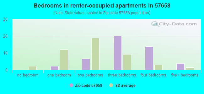 Bedrooms in renter-occupied apartments in 57658 