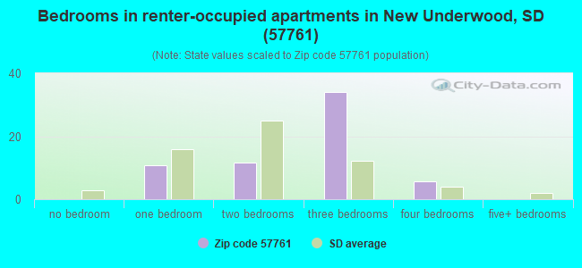 Bedrooms in renter-occupied apartments in New Underwood, SD (57761) 