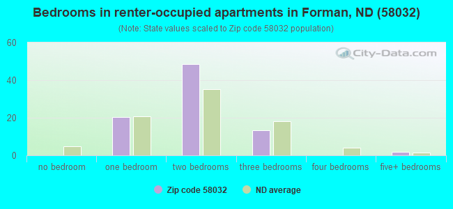 Bedrooms in renter-occupied apartments in Forman, ND (58032) 