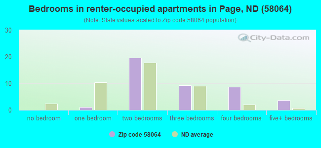 Bedrooms in renter-occupied apartments in Page, ND (58064) 