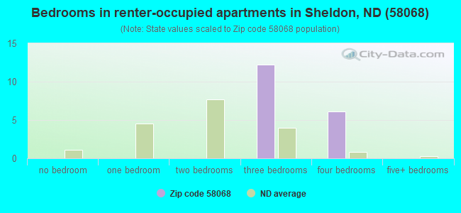Bedrooms in renter-occupied apartments in Sheldon, ND (58068) 
