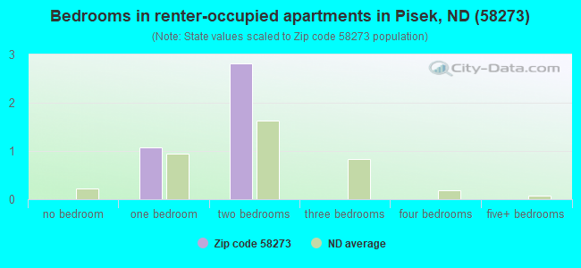 Bedrooms in renter-occupied apartments in Pisek, ND (58273) 