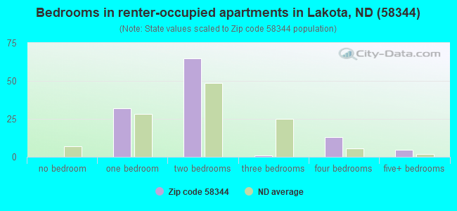 Bedrooms in renter-occupied apartments in Lakota, ND (58344) 