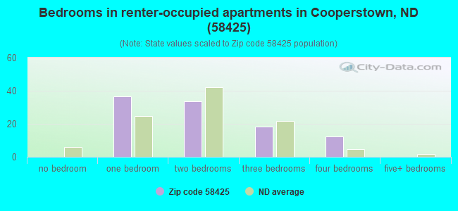 Bedrooms in renter-occupied apartments in Cooperstown, ND (58425) 