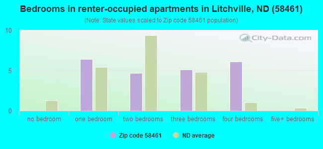 Bedrooms in renter-occupied apartments in Litchville, ND (58461) 