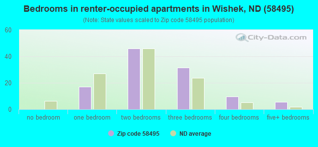 Bedrooms in renter-occupied apartments in Wishek, ND (58495) 