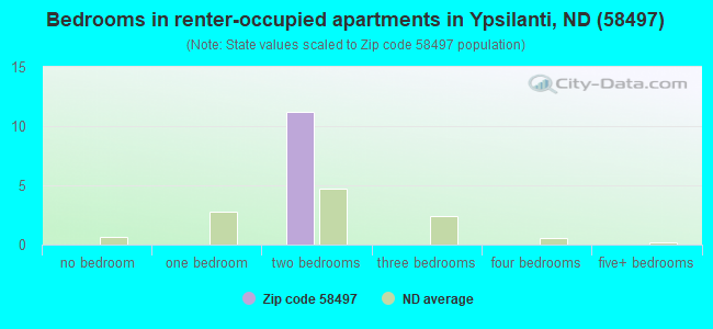 Bedrooms in renter-occupied apartments in Ypsilanti, ND (58497) 