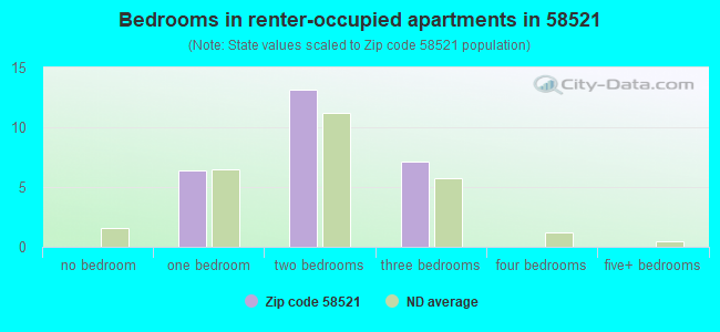 Bedrooms in renter-occupied apartments in 58521 