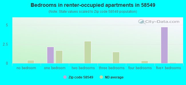 Bedrooms in renter-occupied apartments in 58549 